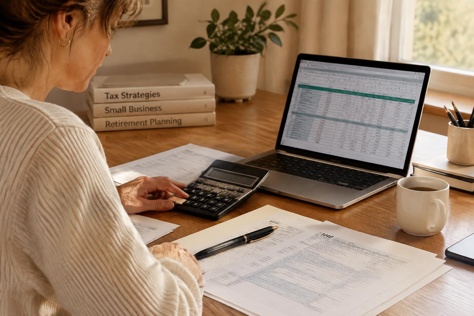 Accountant reviewing financial documents at a desk