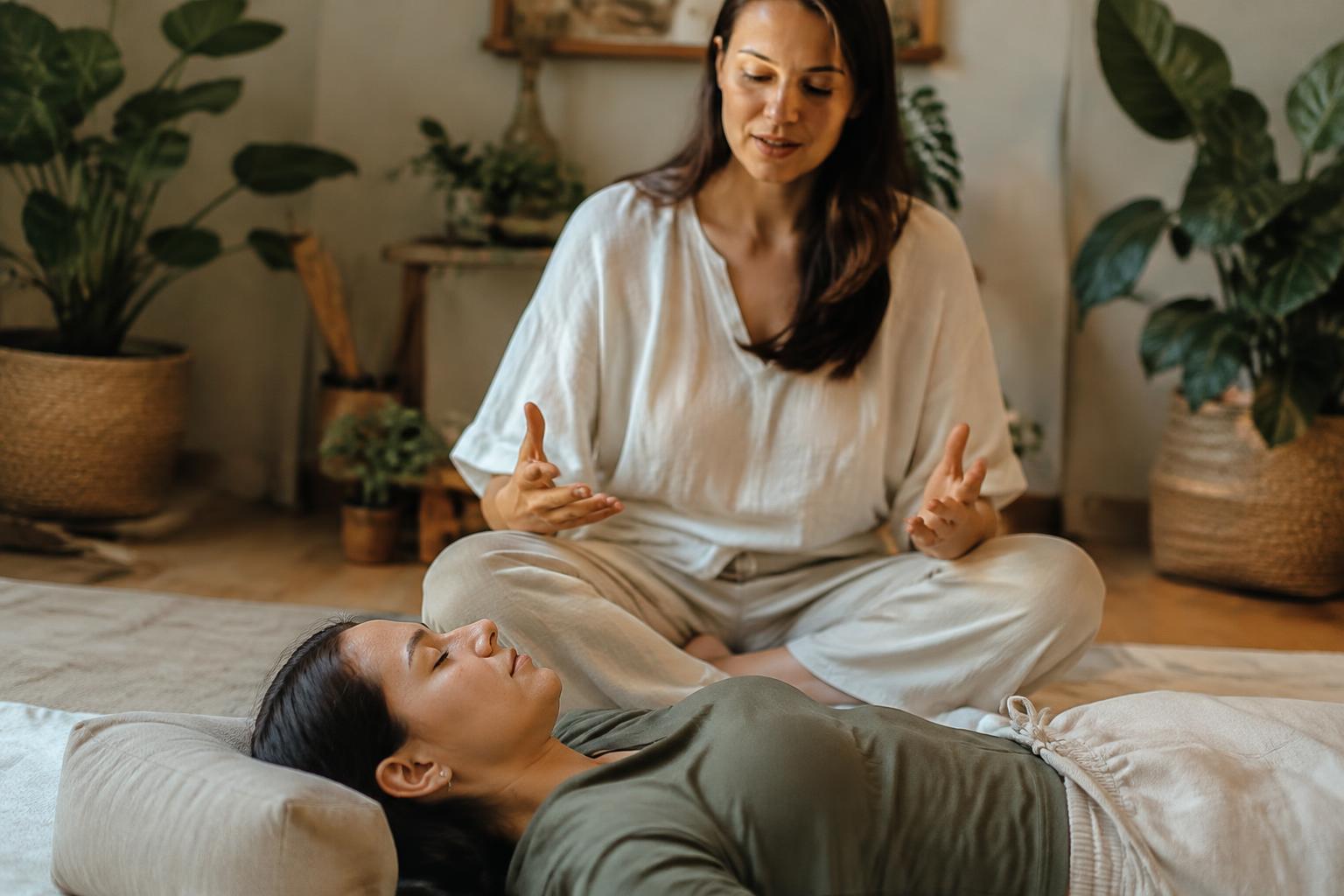 Calm wellness practice with natural light