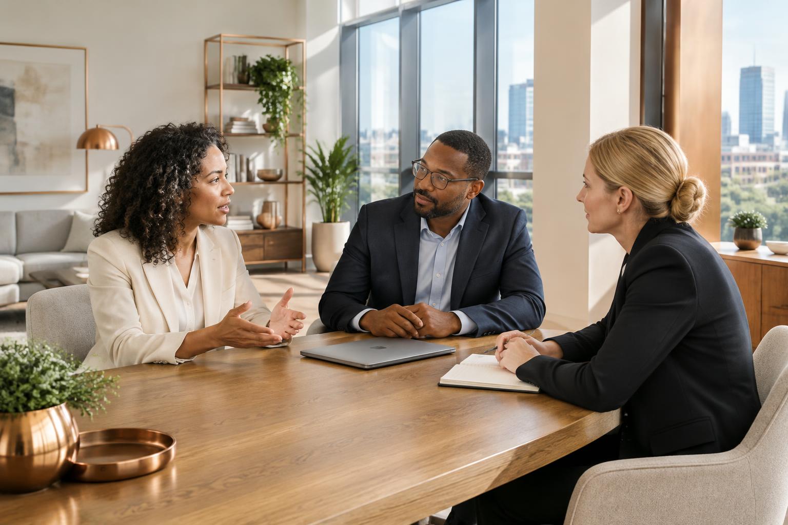 Professionals meeting in a welcoming independent business office